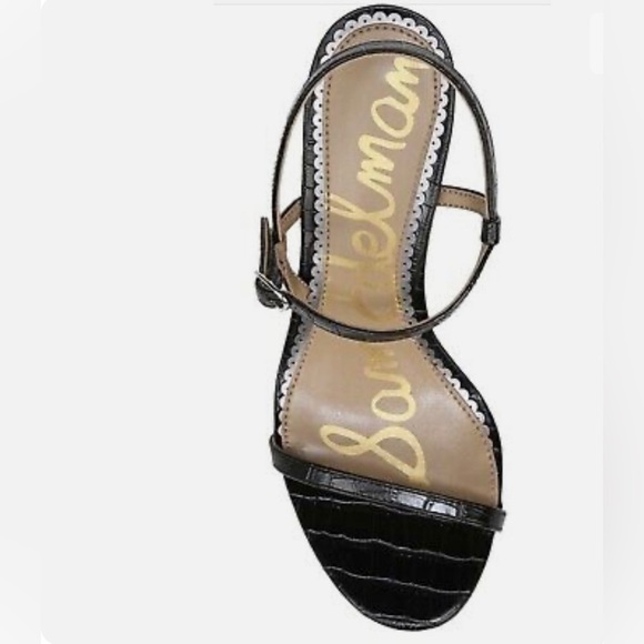 SAM EDELMAN DARA BLACK CROC EMBOSSED PATENT STILETTO HEEL SANDALS 11 M - Picture 2 of 5